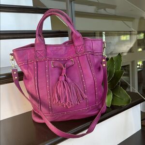 Steven by Steve Madden genuine leather shoulder satchel bag tassels gold-tone